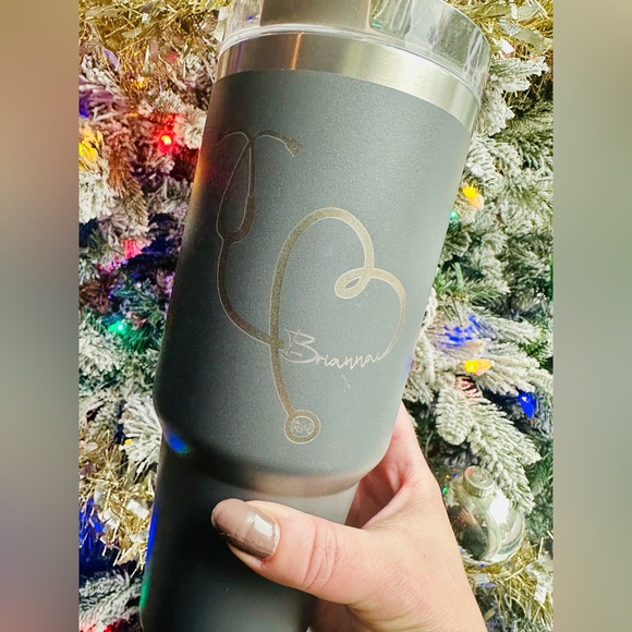 NEW Authentic Coal Stanley Quencher 30 oz No Handle Pre-Engraved - Dr Brianna - Picture 2 of 5